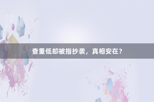 查重低却被指抄袭，真相安在？